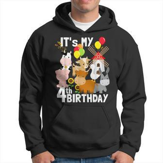 Farm Animals 4 Year Old It's My 4Th Birthday Party Farm Hoodie - Monsterry DE