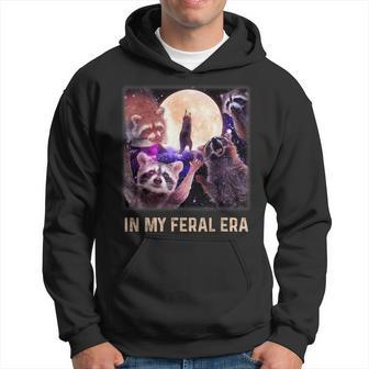 In My Feral Era Racoons Howling At The Moon Raccoon Meme Hoodie - Thegiftio UK