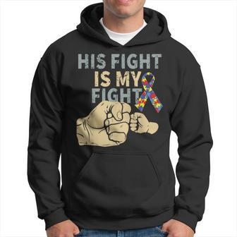 His Fight Is My Fight Autism Awareness Ribbon Autism Dad Hoodie - Thegiftio UK