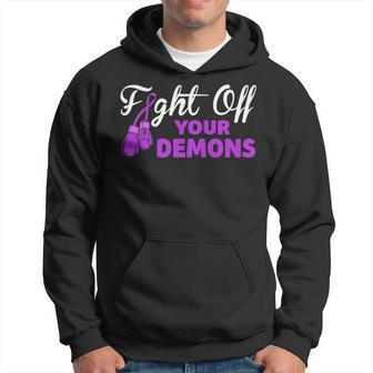 Fight Off Your Demons Purple Ribbon Boxing Gloves Overdose Hoodie - Monsterry CA