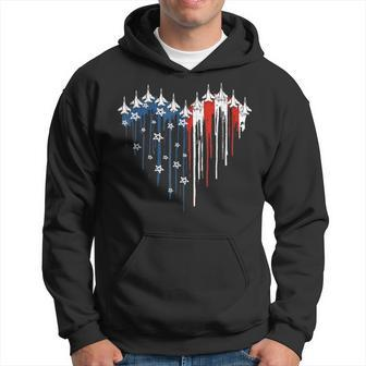 Fighter Jet Airplane American Flag Heart 4Th Of July Retro Hoodie - Seseable