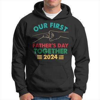Our First Fathers Day Together 2024 Vintage New Dad Matching Hoodie - Thegiftio UK