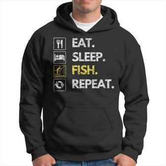 Fisher Eat Sleep Fish Repeat Fishing Fisherman Fish Hoodie - Thegiftio UK