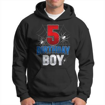 Five 5Yr Boys Spider Web Happy 5Th Birthday Boy 5 Years Old Hoodie | Mazezy AU