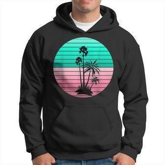 Flamingo Pink And Teal Palm Tree Sunset Hoodie - Monsterry