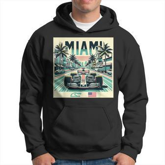 Formula Racing Open Wheel Car Retro Miami Circuit Usa Flag Hoodie | Mazezy DE