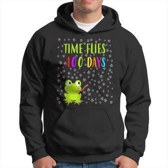 Frog Fly Time Flies 100 Days 100Th Day Of School Students Hoodie - Monsterry DE