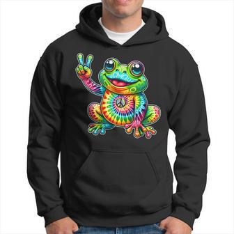 Frog Peace Sign Tie Dye Hippie Hoodie - Seseable