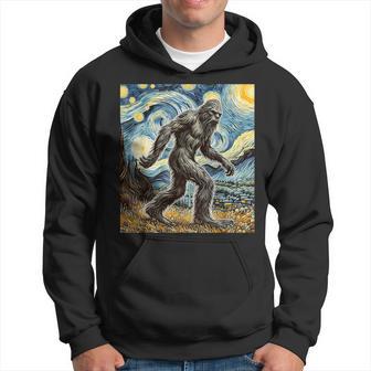 Bigfoot Starry Night Sasquatch Van Gogh Sky Painting Hoodie - Monsterry