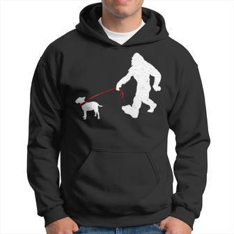 Bigfoot Walking With Bull Terrier Dog Hoodie | Mazezy