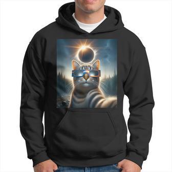 Cat Wearing Solar Eclipse Glasses April 8 2024 Selfie Hoodie - Monsterry CA