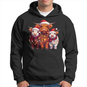 Christmas Cows Wearing Xmas Hat Light Cows Lover Farm Hoodie - Seseable