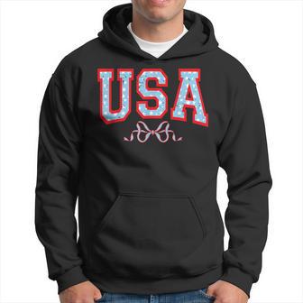 Coquette Usa Cute Bow American 4Th Of July Patriotic Hoodie - Thegiftio UK