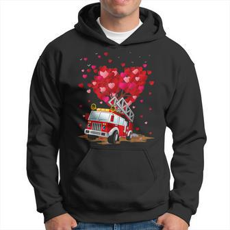 Fire Truck Lover Heart Shape Fire Truck Valentines Day Hoodie - Monsterry