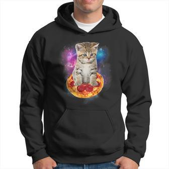 Galaxy Cat In Space Cat Riding Pizza And Taco Lover Hoodie - Thegiftio UK
