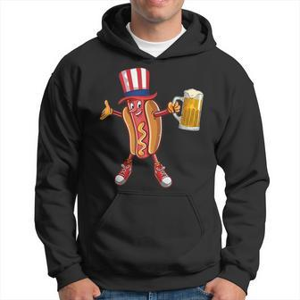 Hot Dog Us Flag Hat Drinking Beer For 4Th Of July Hoodie - Monsterry CA