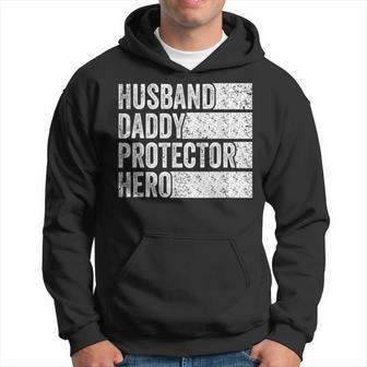 Husband Daddy Protector Hero Fathers Day Vintage Hoodie - Seseable