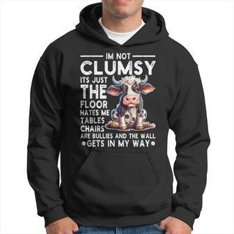 I'm Not Clumsy It's Floor Hates Me Tables Chairs Cow Hoodie - Seseable