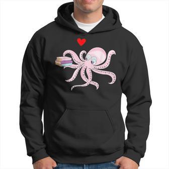 Octopus Holding Stack Of Books Reading Lover Hoodie - Thegiftio UK
