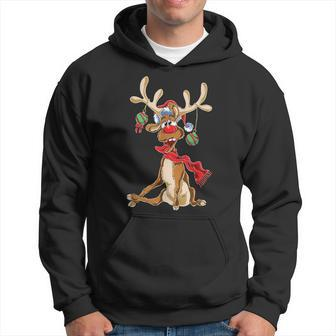 Reindeer Christmas Antlers Short Sleeve Hoodie - Seseable