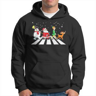 Santa Snowman Elf Reindeer Christmas Abbeys Road Men Hoodie - Seseable