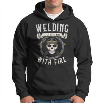 Slworker Skull Sewing With Fire Welder Hood Welding Hoodie - Monsterry DE