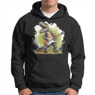 T Rex Dinosaurs With Cool Electric Guitar Hoodie - Seseable