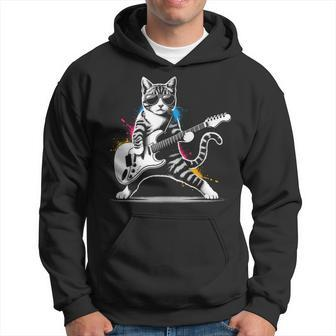 Guitar Cat Novelty Rock Music Band Concert Cat Hoodie - Seseable