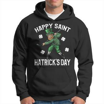 Happy Saint Hatricks Day St Patrick's Day Hockey Leprechaun Hoodie - Monsterry