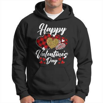 Happy Valentine's Day Hearts With Leopard Plaid Valentine Hoodie | Mazezy