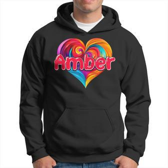 I Heart Love Amber First Name Colorful Named Hoodie - Seseable