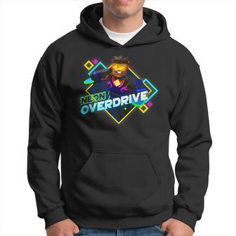 Herren-Hoodie Schwarz, Neon Overdrive Grafik, Retro-Gamer-Design - Seseable