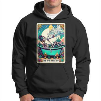 The High Pries-Tess Tarot Card 420 Cannabis Witchy Skeleton Hoodie - Seseable