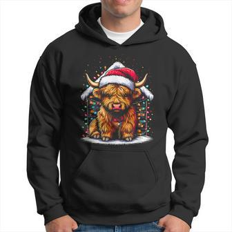 Highland Cow Santa Claus Hat Cute Xmas Cow Christmas Lover Hoodie - Monsterry