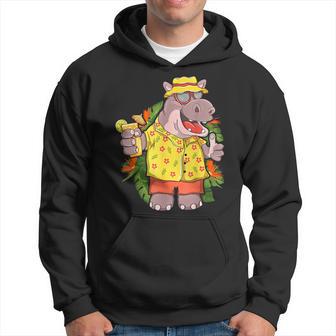 Hippo In Hawaiian Outfit And Shades Vacation Hoodie - Monsterry CA