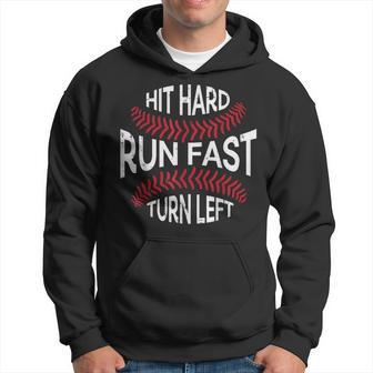 Hit Hard Run Fast Turn Left Baseball Player Boys Hoodie - Monsterry