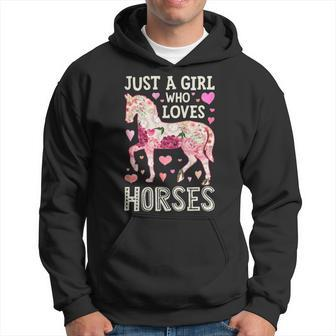 Horse Just A Girl Who Loves Horseback Riding Farm Flower Hoodie | Mazezy