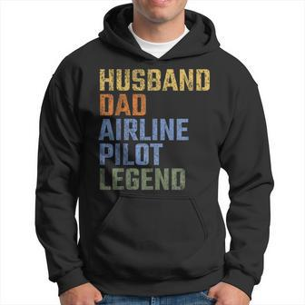 Husband Dad Airline Pilot Legend Fathers Day Vintage Retro Hoodie - Thegiftio UK