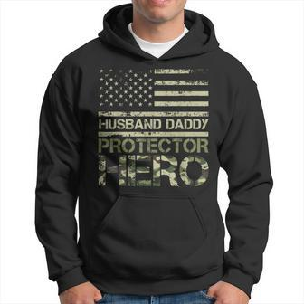 Husband Daddy Protector Hero Fathers Day American Flag 2024 Hoodie - Thegiftio UK