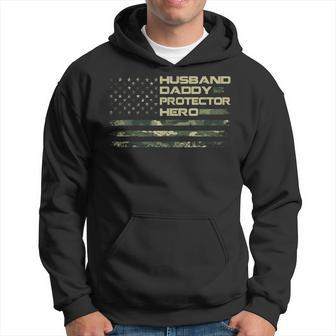 Husband Daddy Protector Hero Fathers Day American Flag Mens Hoodie - Seseable