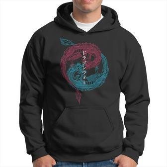 Japanese Dragons Yin And Yang Red & Blue Japan Calligraphy Hoodie - Seseable