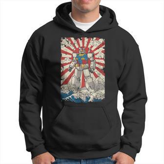 Japanese Mecha Anime Robot Kanagawa Great Wave Manga Hoodie - Monsterry