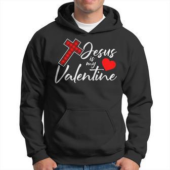Jesus Is My Valentines Day Cool V-Day Plaid Cross Christian Hoodie - Thegiftio UK
