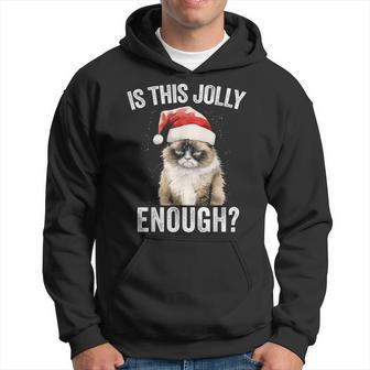 Is This Jolly Enough Christmas Cat Santa Hat Grumpy Hoodie - Seseable