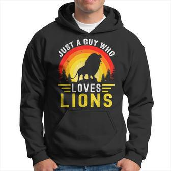Just A Guy Who Loves Lions Retro Vintage Lion Hoodie - Thegiftio UK