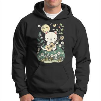 Kawaii Cat Playing Guitar Cute Flowers And Moon Cat Lover Hoodie - Monsterry CA