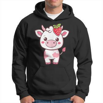 Kawaii Cute Pink Cow With Strawberries Hoodie | Mazezy