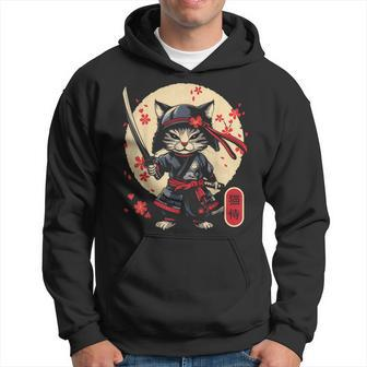 Kawaii Graphic Japanese Anime Manga Samurai Ninja Cat Hoodie - Seseable