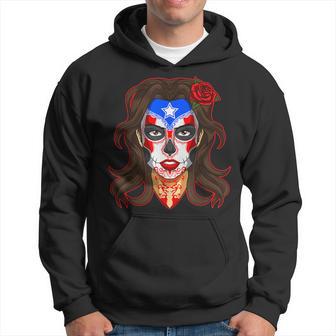 La Calavera Catrina Puerto Rico Sugar Skull Makeup Hoodie - Monsterry UK