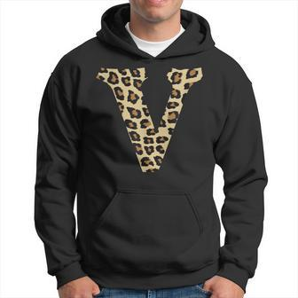 Leopard Cheetah Print Letter V Initial Rustic Monogram Hoodie - Monsterry